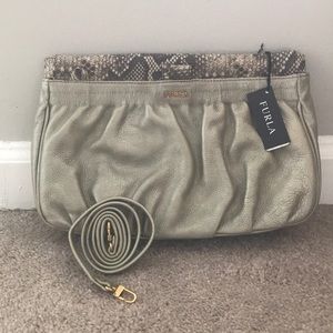 Furla Metallic Gold Clutch with Snake Print Accent